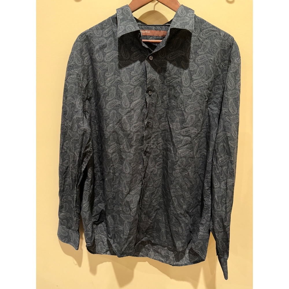Men's Paisley Print Perry Ellis Button Down Shirt Black Size XXL‎